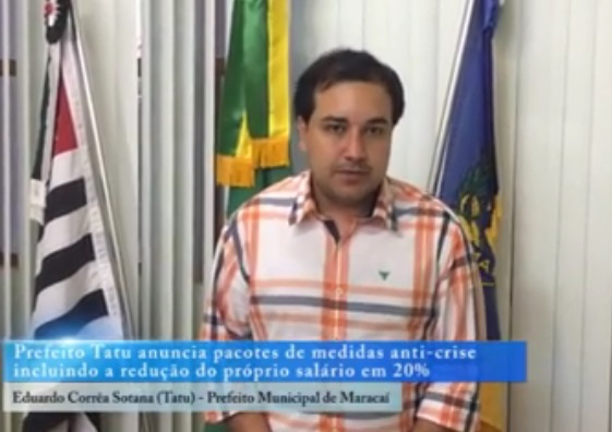 Em vídeo, o prefeito Eduardo Sotana explica o corte de salário e de outros gastos